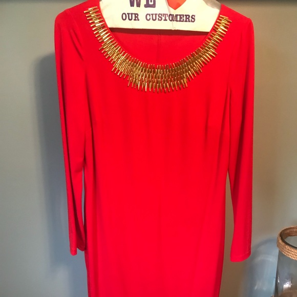calvin klein red long sleeve dress